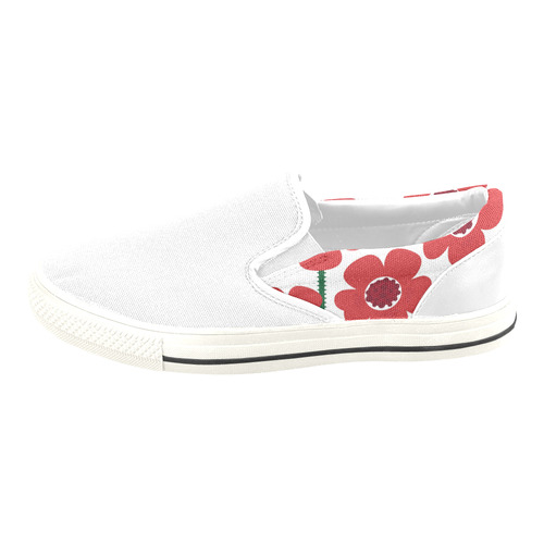 KIDS SHOES : with Flowers red white Slip-on Canvas Shoes for Kid (Model 019)