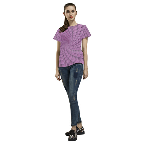 pink flower spiral droste escher All Over Print T-Shirt for Women (USA Size) (Model T40)