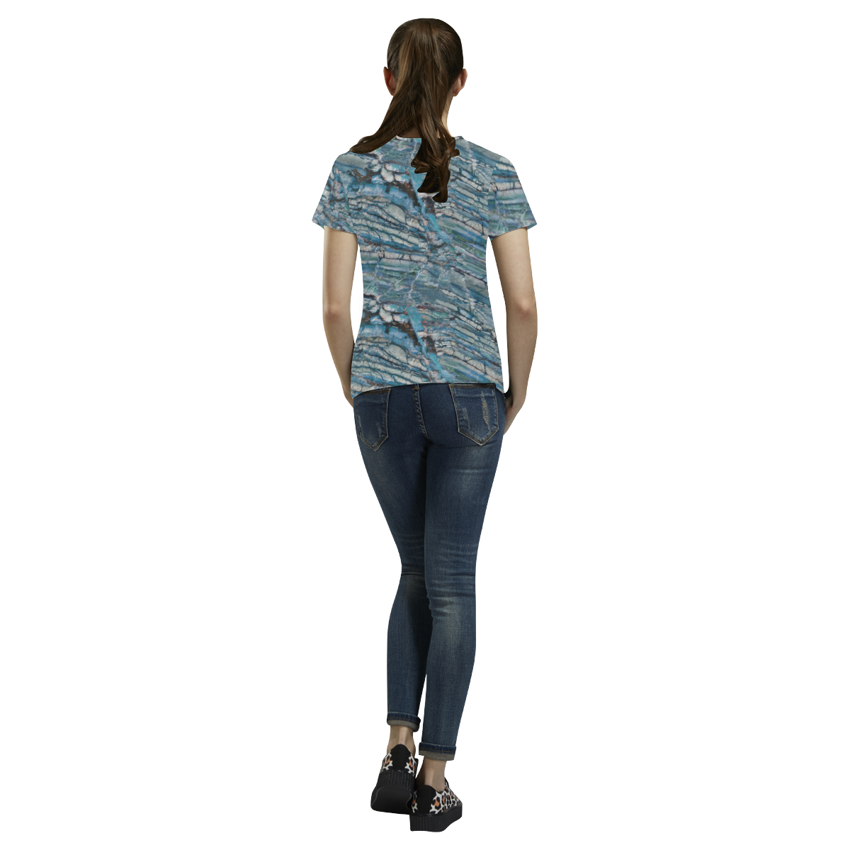Italian Marble,Taekwood Blu, blue All Over Print T-Shirt for Women (USA Size) (Model T40)