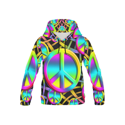 Neon Colorful PEACE pattern All Over Print Hoodie for Kid (USA Size) (Model H13)