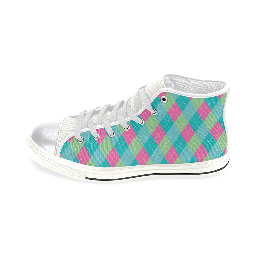 Teal and Purple plaid Women's Classic High Top Canvas Shoes (Model 017)