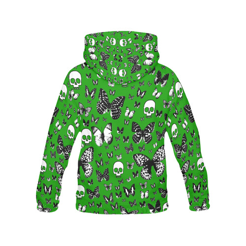 Skulls & Butterflies on Green All Over Print Hoodie for Women (USA Size) (Model H13)