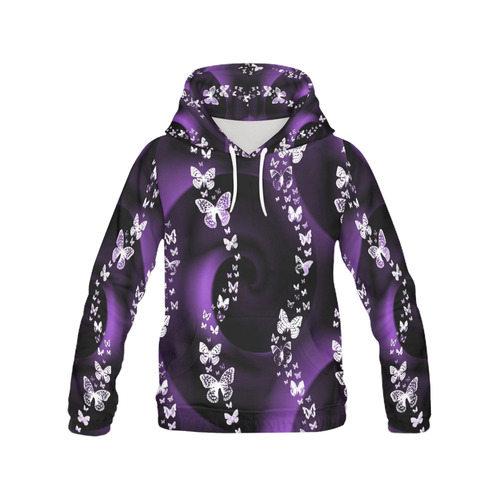 Purple Butterfly Swirl All Over Print Hoodie for Women (USA Size) (Model H13)