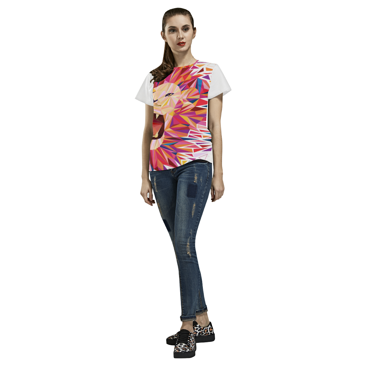 lion roaring polygon triangles All Over Print T-Shirt for Women (USA Size) (Model T40)