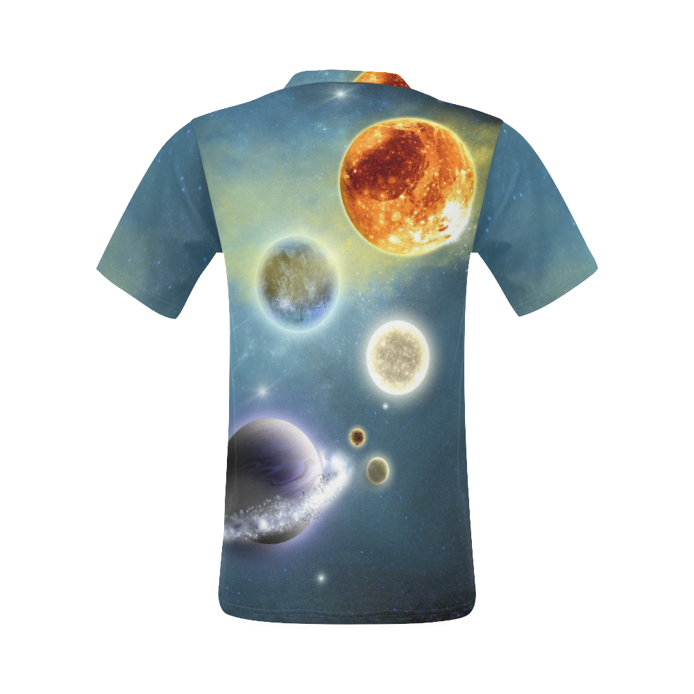 Space scenario with  meteorite sun and planets All Over Print T-Shirt for Men (USA Size) (Model T40)