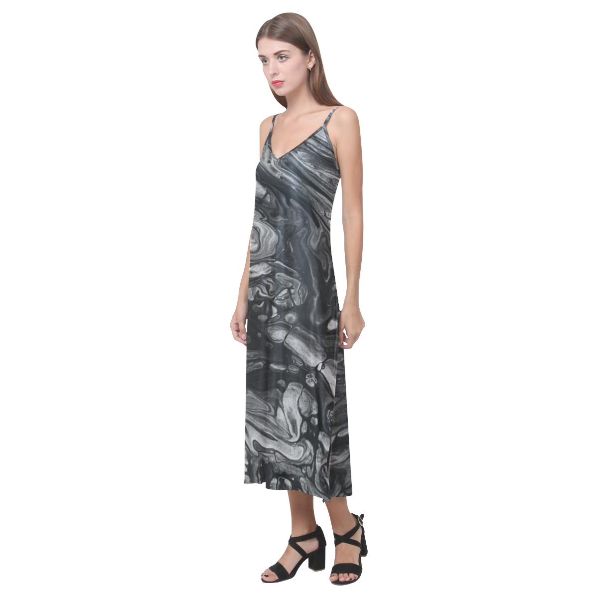 Dark Dreams V-Neck Open Fork Long Dress(Model D18)