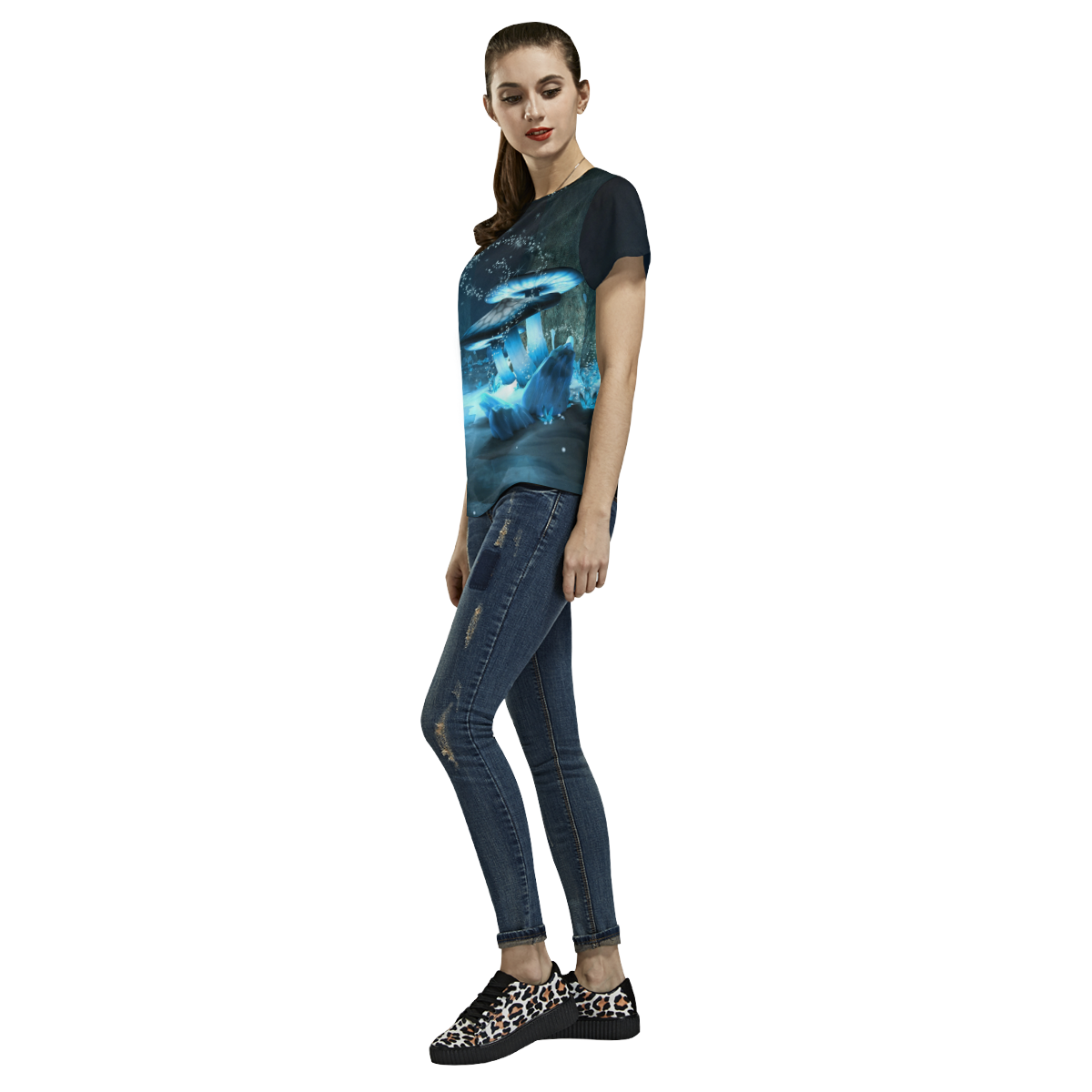 Blue Ice Fairytale World All Over Print T-Shirt for Women (USA Size) (Model T40)