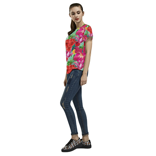 TropicalSummer Flower And Fruit Pattern All Over Print T-Shirt for Women (USA Size) (Model T40)