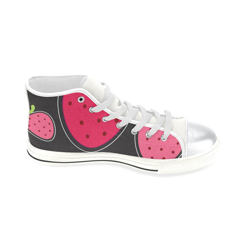 Colorful KIDS Shoes : Strawberries pink black High Top Canvas Shoes for Kid (Model 017)