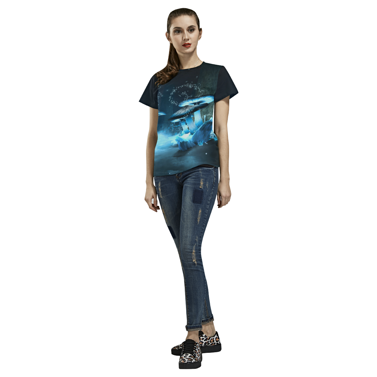 Blue Ice Fairytale World All Over Print T-Shirt for Women (USA Size) (Model T40)