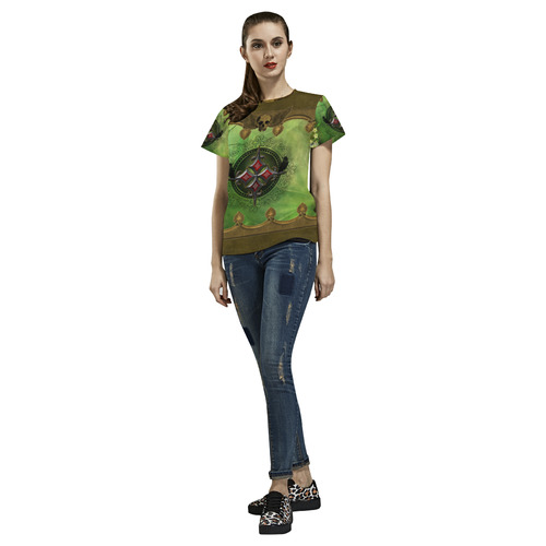 Wonderful gothic design with skull All Over Print T-Shirt for Women (USA Size) (Model T40)