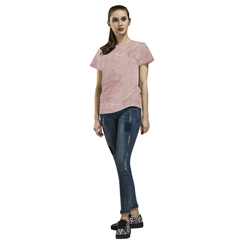 italian Marble, Rafaello Rosa, pink All Over Print T-Shirt for Women (USA Size) (Model T40)
