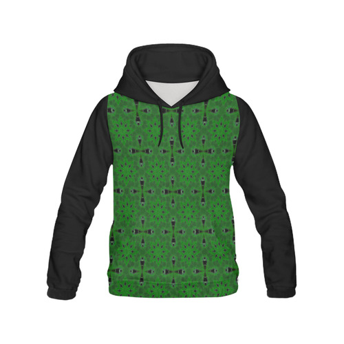 Green and Black All Over Print Hoodie for Women (USA Size) (Model H13)