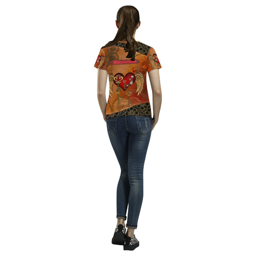 Steampunk, wonderful heart with wings All Over Print T-Shirt for Women (USA Size) (Model T40)