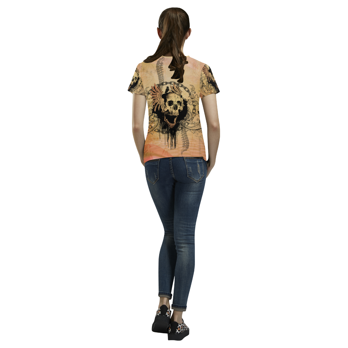 Amazing skull with wings All Over Print T-Shirt for Women (USA Size) (Model T40)
