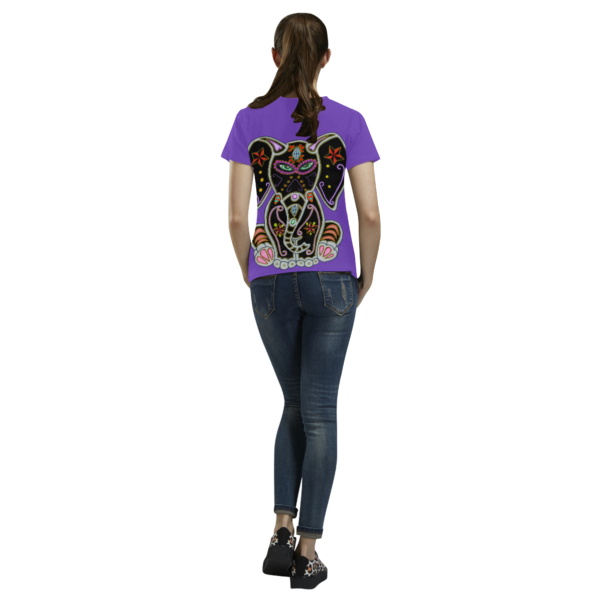 Mystical Sugar Skull Elephant Purple All Over Print T-Shirt for Women (USA Size) (Model T40)