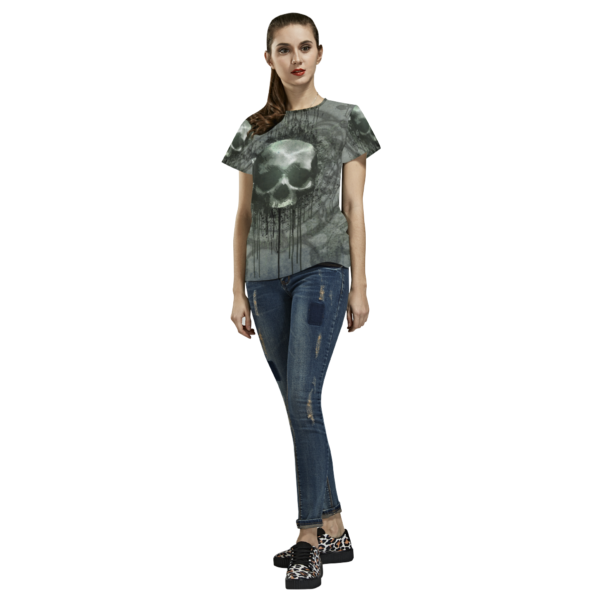 Awesome skull with bones and grunge All Over Print T-Shirt for Women (USA Size) (Model T40)
