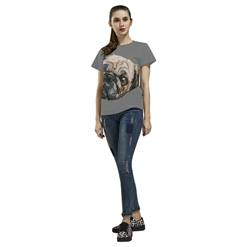 pug love All Over Print T-Shirt for Women (USA Size) (Model T40)