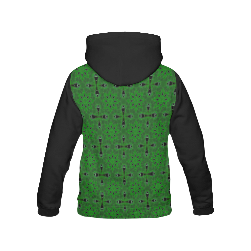 Green and Black All Over Print Hoodie for Women (USA Size) (Model H13)