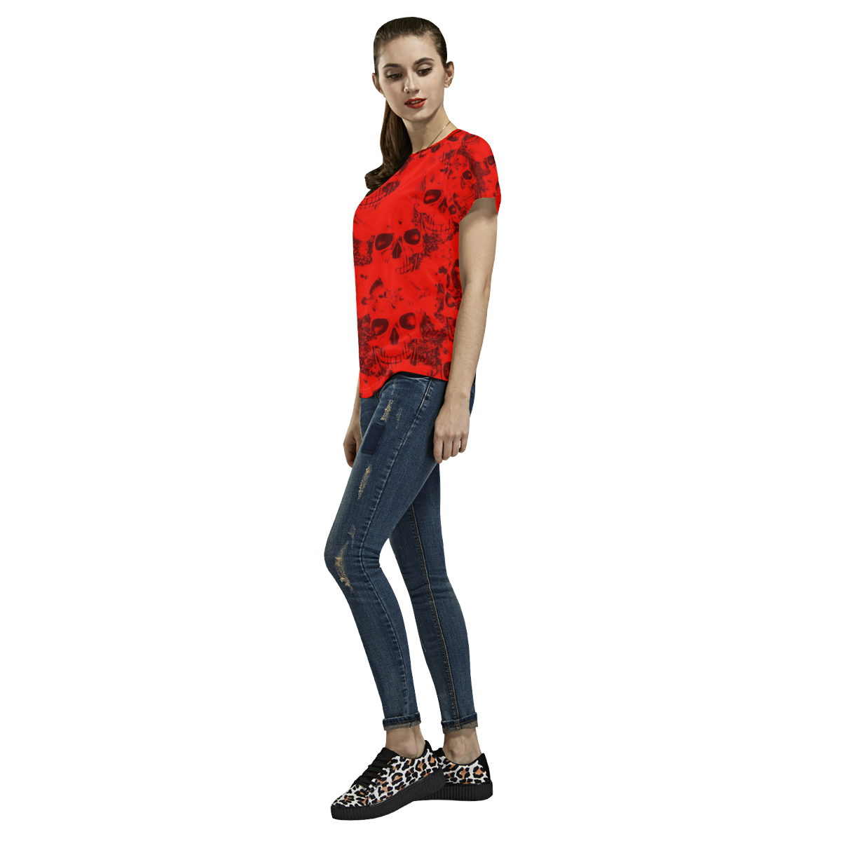 cloudy Skulls red by JamColors All Over Print T-Shirt for Women (USA Size) (Model T40)