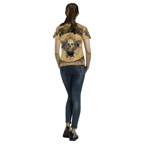 Awesome skull with wings and grunge All Over Print T-Shirt for Women (USA Size) (Model T40)