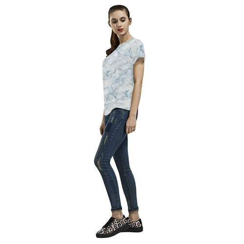 Italian Marble,Rimini Blu,white,blue All Over Print T-Shirt for Women (USA Size) (Model T40)