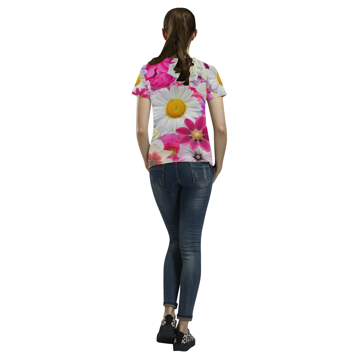 Pink flowers_ Gloria Sanchez1 All Over Print T-Shirt for Women (USA Size) (Model T40)