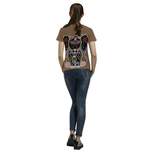 Mystical Sugar Skull Elephant Brown All Over Print T-Shirt for Women (USA Size) (Model T40)
