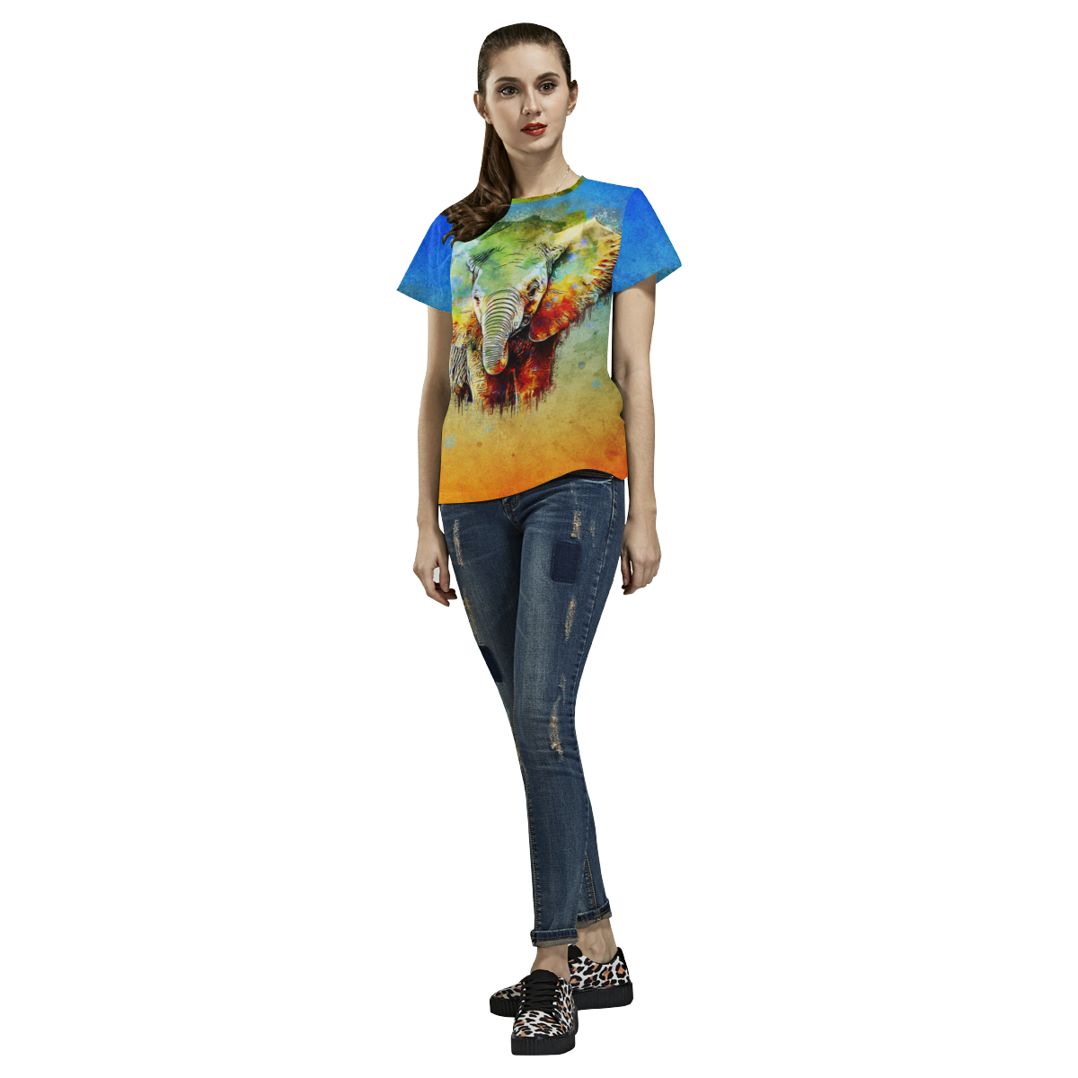 watercolor elephant All Over Print T-Shirt for Women (USA Size) (Model T40)