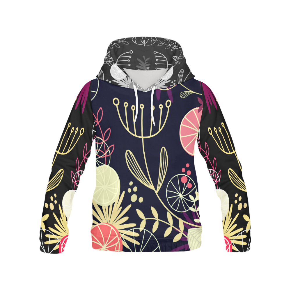 Designers hoodie : HERBAL EDITION BLACK All Over Print Hoodie for Women (USA Size) (Model H13)