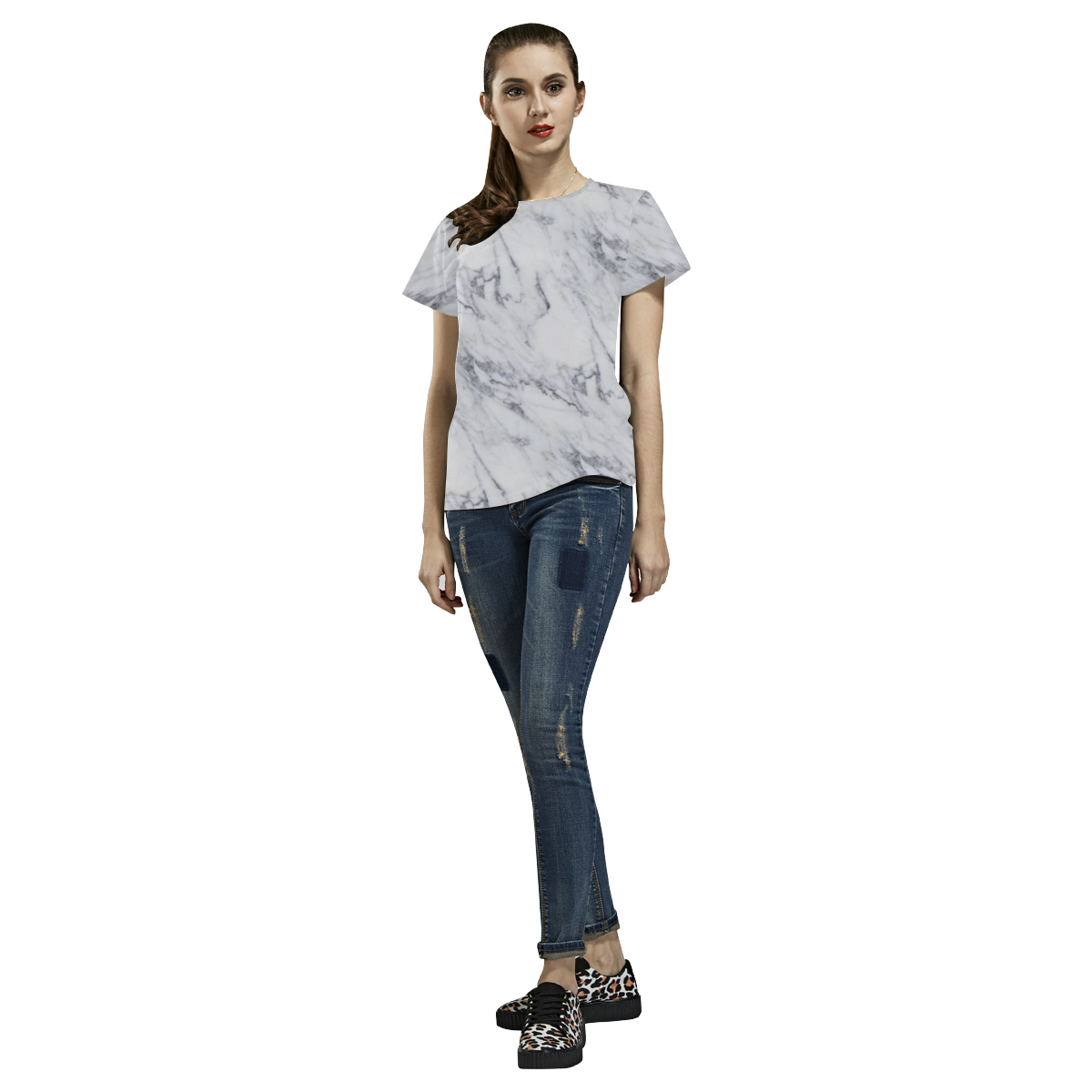 italian Marble,white,Trieste All Over Print T-Shirt for Women (USA Size) (Model T40)