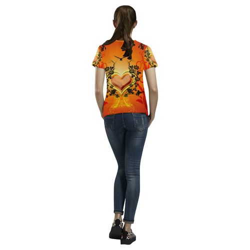 Love, heart with flowers All Over Print T-Shirt for Women (USA Size) (Model T40)