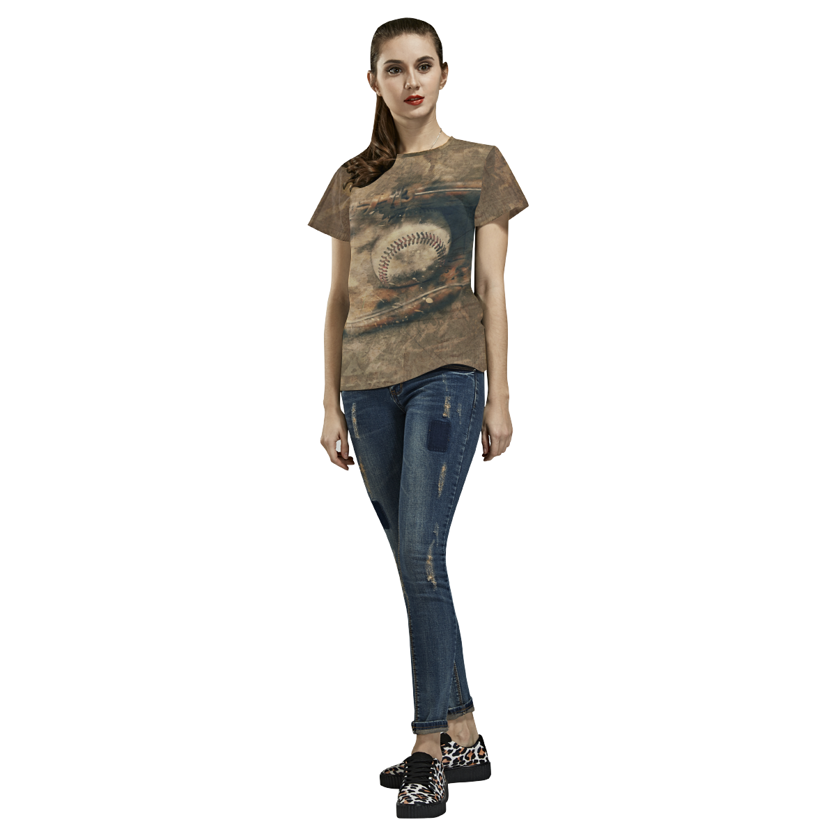 Abstract Vintage Baseball All Over Print T-Shirt for Women (USA Size) (Model T40)