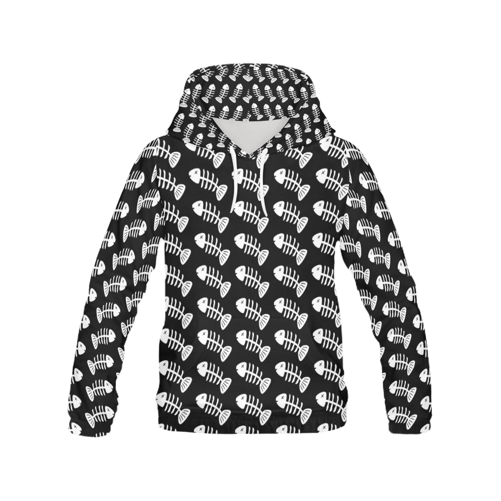 Fish Bones Pattern All Over Print Hoodie for Women (USA Size) (Model H13)