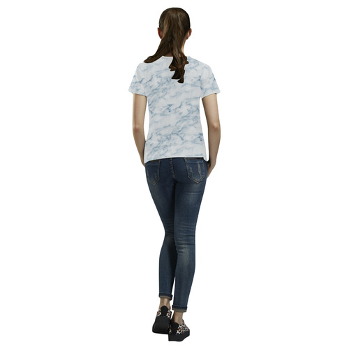Italian Marble,Rimini Blu,white,blue All Over Print T-Shirt for Women (USA Size) (Model T40)