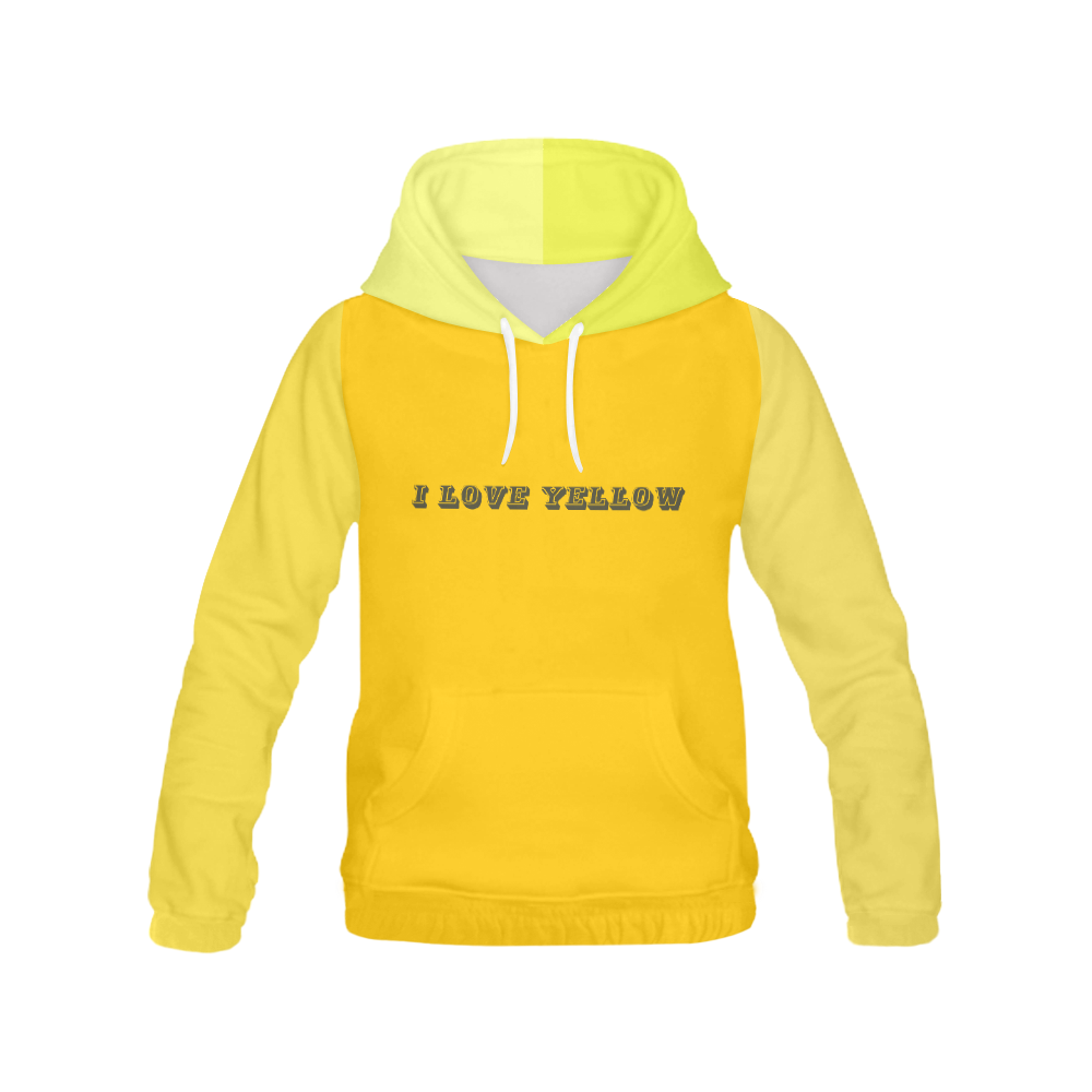 I love Yellow All Over Print Hoodie for Men (USA Size) (Model H13)