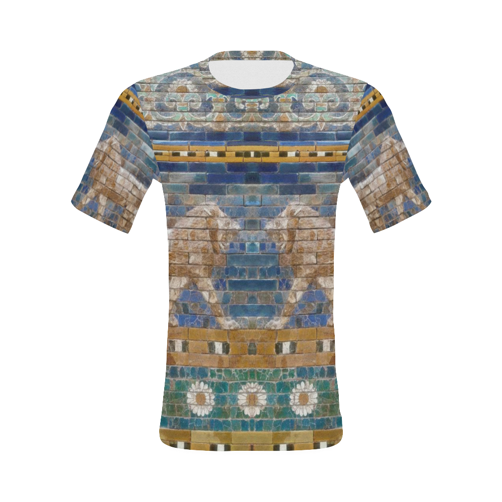 Two Lions And Daisis Mosaic All Over Print T-Shirt for Men (USA Size) (Model T40)