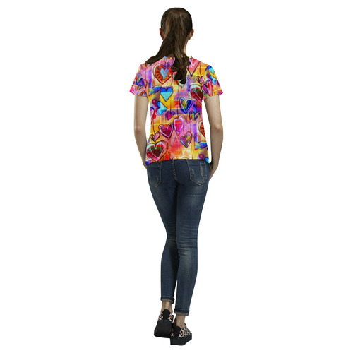 Spring Hearts All Over Print T-Shirt for Women (USA Size) (Model T40)