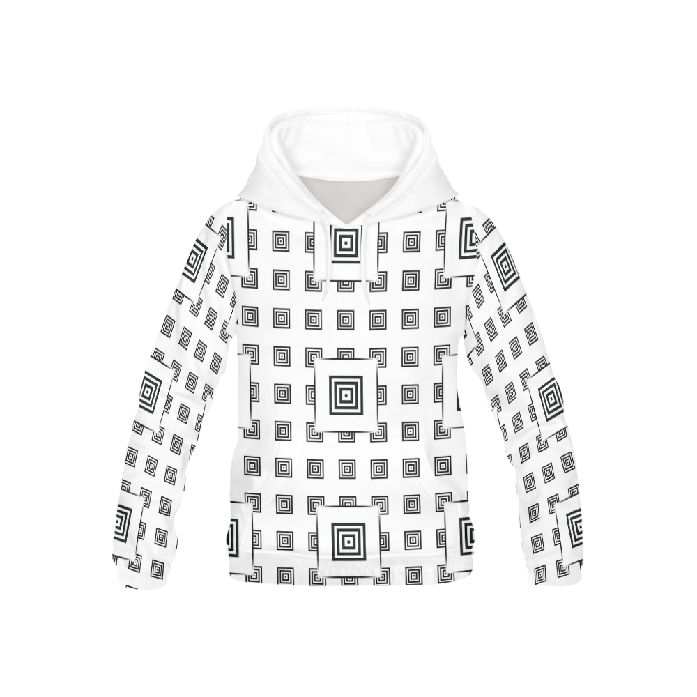 Solid Squares Frame Mosaic Black & White All Over Print Hoodie for Kid (USA Size) (Model H13)