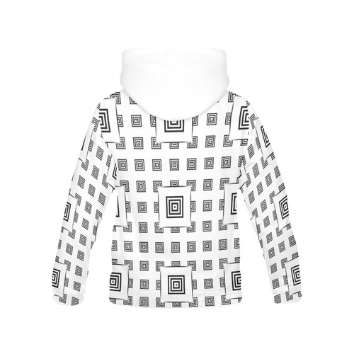 Solid Squares Frame Mosaic Black & White All Over Print Hoodie for Women (USA Size) (Model H13)