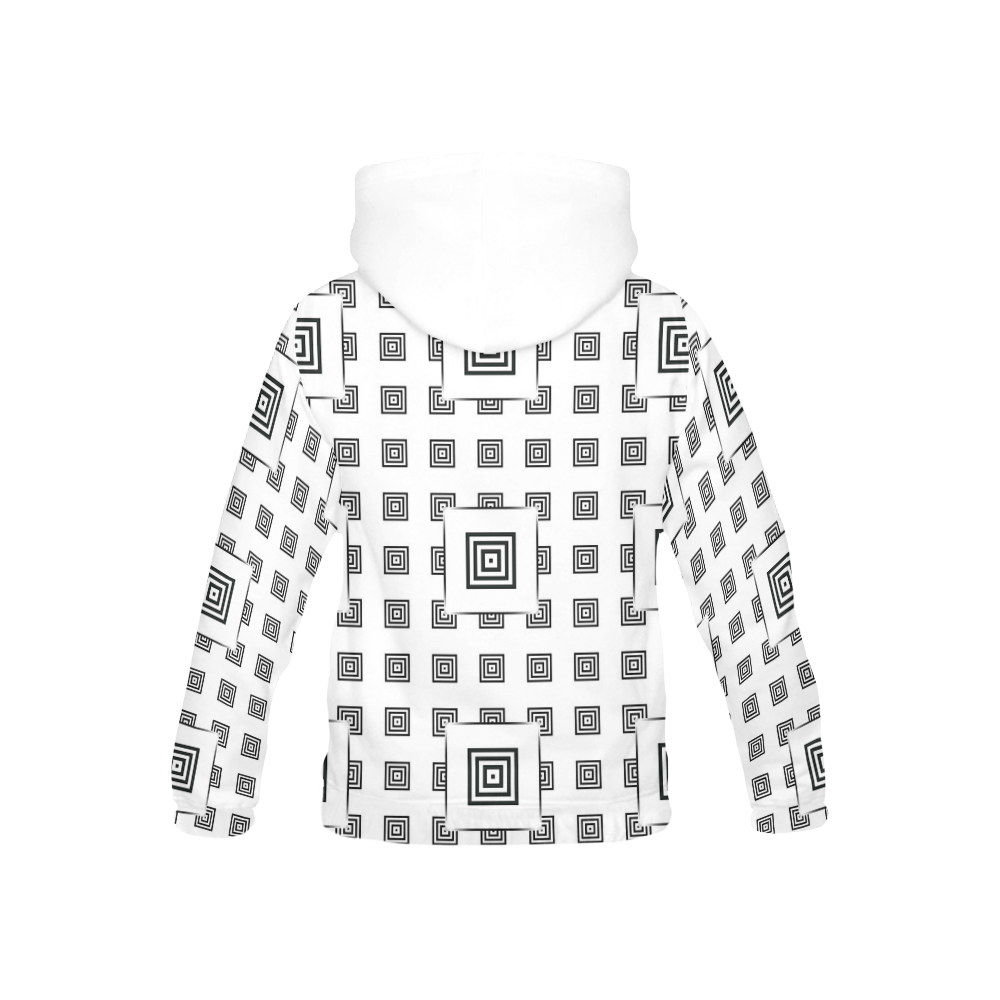 Solid Squares Frame Mosaic Black & White All Over Print Hoodie for Kid (USA Size) (Model H13)
