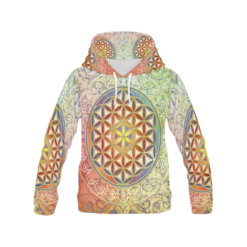 FLOWER OF LIFE vintage ornaments green red All Over Print Hoodie for Men (USA Size) (Model H13)