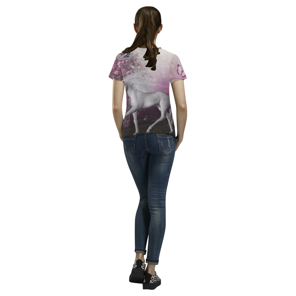 unicorn in a roses garden All Over Print T-Shirt for Women (USA Size) (Model T40)