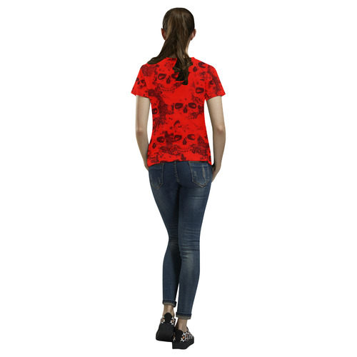 cloudy Skulls red by JamColors All Over Print T-Shirt for Women (USA Size) (Model T40)