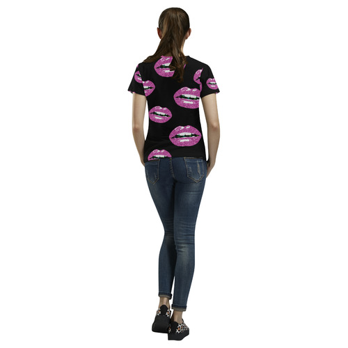 Glittery Kiss All Over Print T-Shirt for Women (USA Size) (Model T40)
