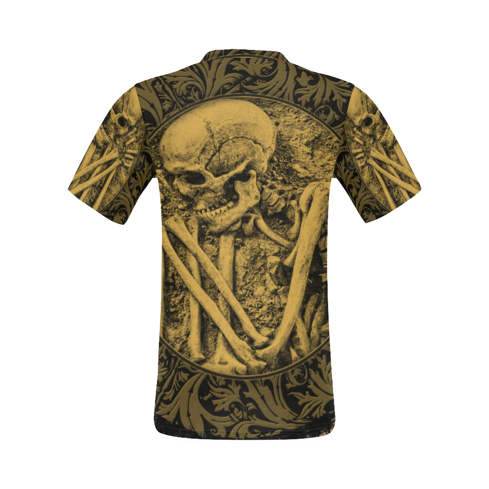 The skeleton in a round button with flowers All Over Print T-Shirt for Men (USA Size) (Model T40)