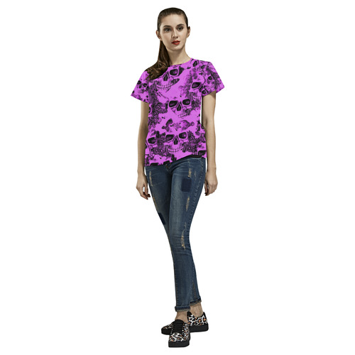 cloudy Skulls pink by JamColors All Over Print T-Shirt for Women (USA Size) (Model T40)