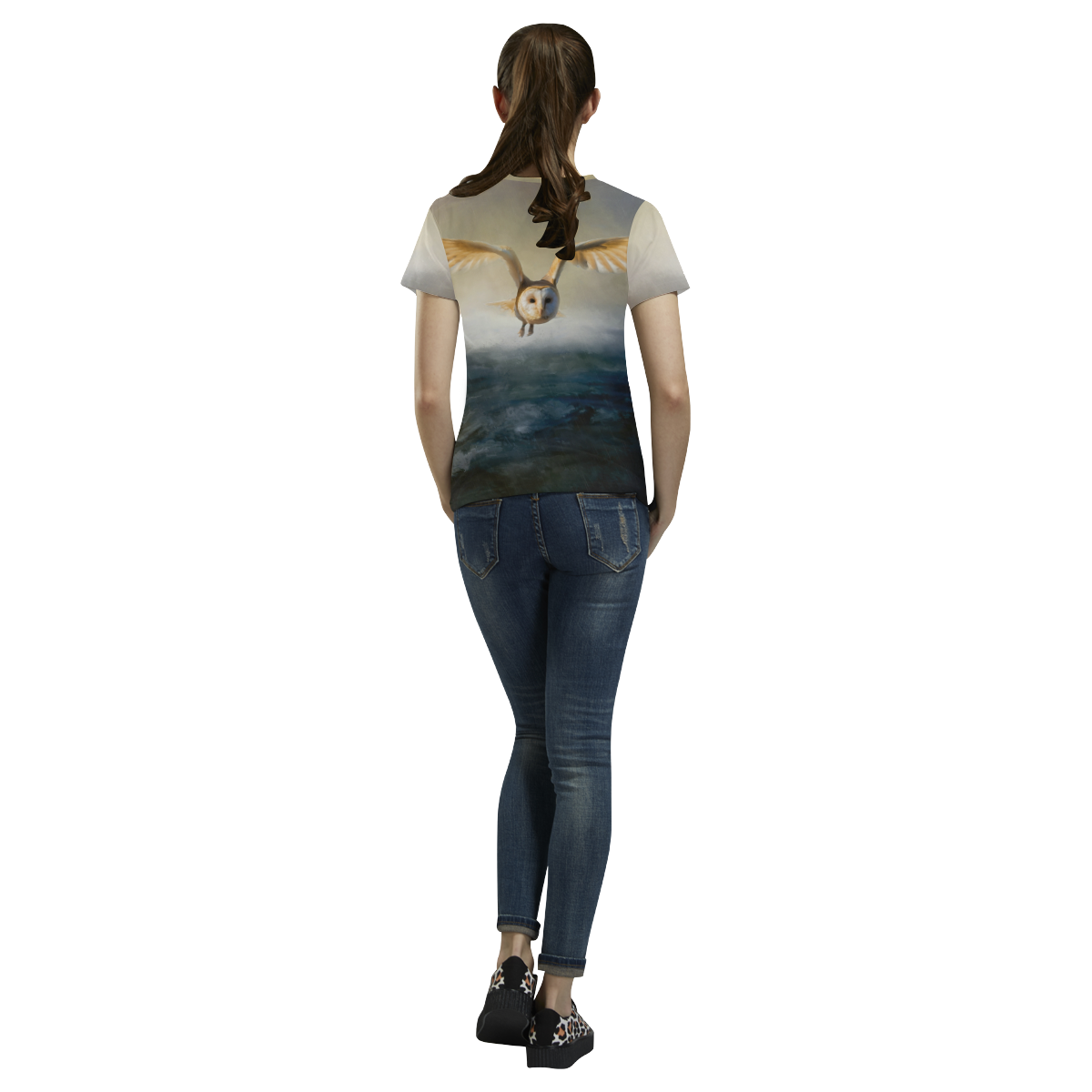 An barn owl flies over the lake All Over Print T-Shirt for Women (USA Size) (Model T40)