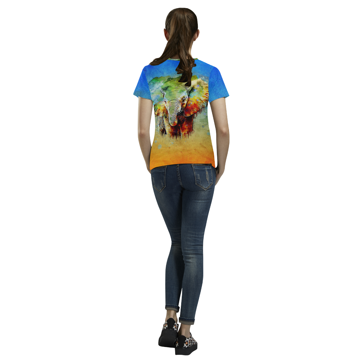 watercolor elephant All Over Print T-Shirt for Women (USA Size) (Model T40)