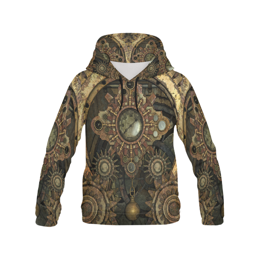 Rusty vintage steampunk metal gears and pipes All Over Print Hoodie for Women (USA Size) (Model H13)